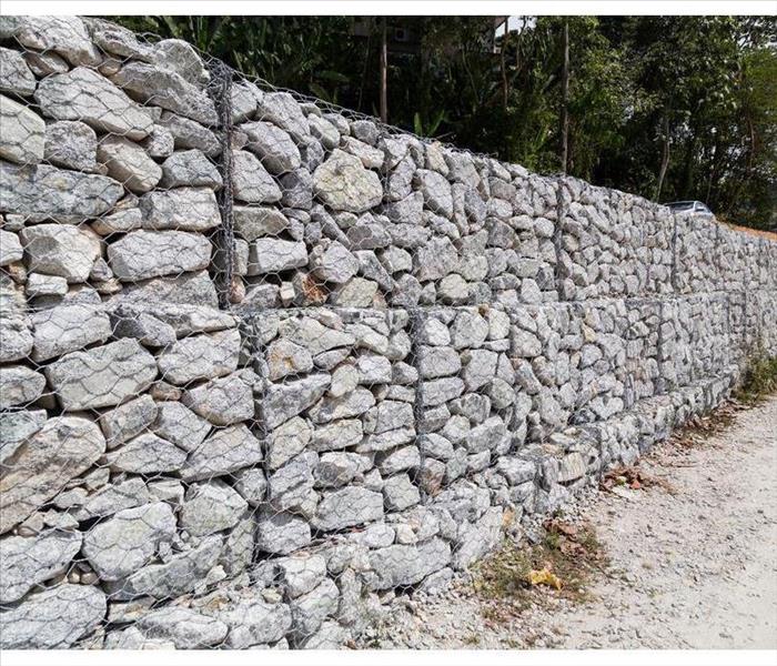 Slope and earth retention wall management with rocks and wire mesh cage system
